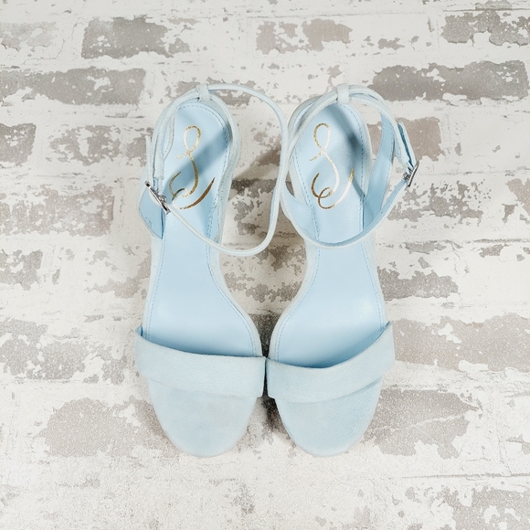 NEW Sam Edelman Jade Blue Suede Ankle Strap Sandal Heels C784 - Picture 9 of 11